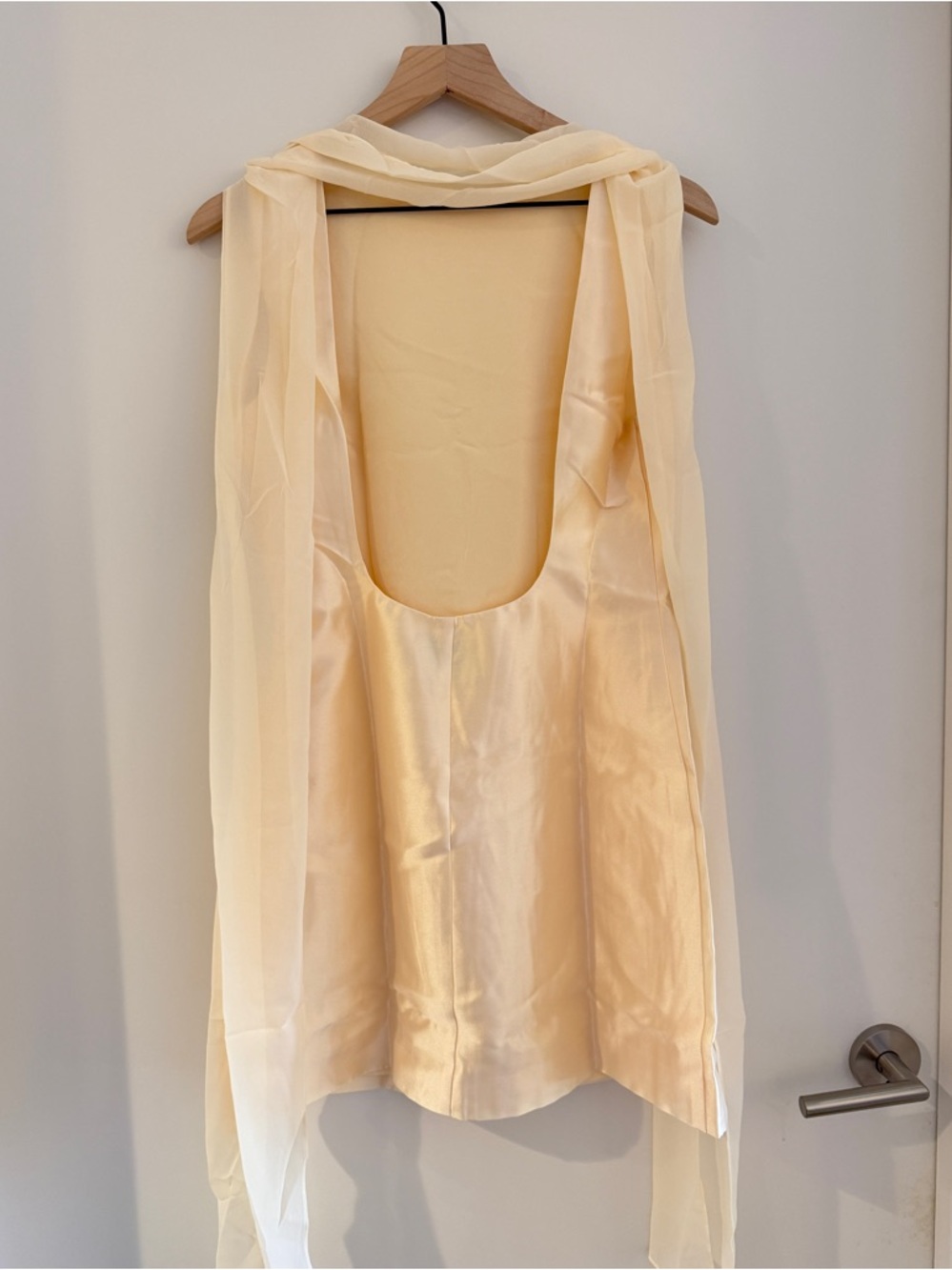 NWOT Reformation Ecru Satin Mini Dress with Drape Scarf - Picture 11 of 13